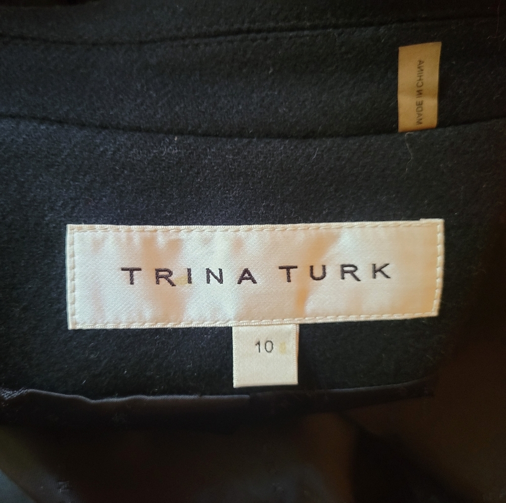 Trina Turk MSRP $589 Lambswool Blend Double- Breasted Black Pea Coat, 10, EUC - Picture 13 of 16